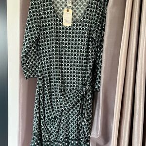 Max Studio Geometric Teal Green Long Sleeve Dress